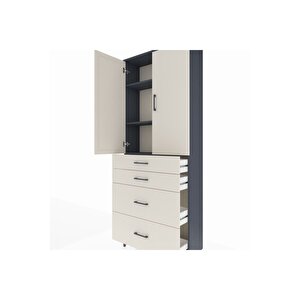 Arges Dolap 3 Raflı 4 Çekmeceli 2 Kapaklı 88x30x221 Antrasit-aytaşı