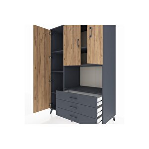 Kronos Dolap 6 Raflı 3 Çekmeceli 3 Kapaklı 132x59x195 Antrasit-çam/antrasit