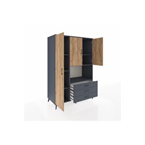 Kronos Dolap 6 Raflı 3 Çekmeceli 3 Kapaklı 132x59x195 Antrasit-çam/antrasit