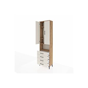 Arges Dolap 4 Raflı 4 Çekmeceli 2 Kapaklı 60x30x221 Çam-aytaşı