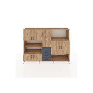 Hyperion Dolap 10 Raflı 4 Çekmeceli 8 Kapaklı 220x44x163 Çam-çam/antrasit