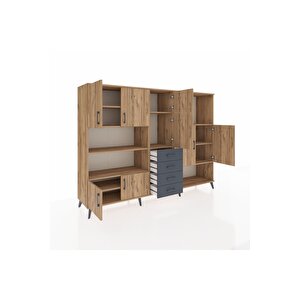 Hyperion Dolap 10 Raflı 4 Çekmeceli 8 Kapaklı 220x44x163 Çam-çam/antrasit