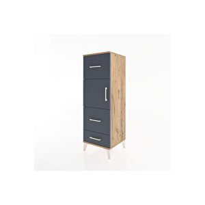 Hyperion Dolap Tek Raflı 3 Çekmeceli Tek Kapaklı 44x44x134 Çam-antrasit