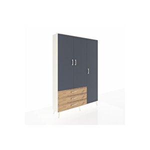 Arges Dolap 6 Raflı 3 Çekmeceli Tek Askılı 132x30x195 Aytaşı-antrasit/çam