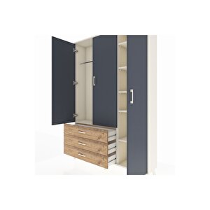 Arges Dolap 6 Raflı 3 Çekmeceli Tek Askılı 132x30x195 Aytaşı-antrasit/çam