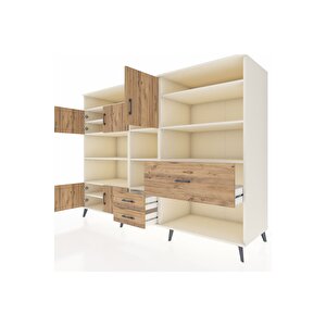 Kronos Dolap 13 Raflı 3 Çekmeceli 5 Kapaklı 220x59x163 Aytaşı-çam