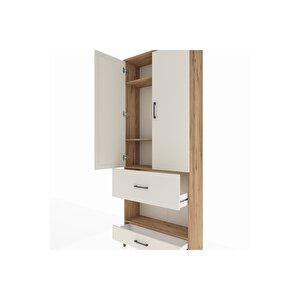 Arges Dolap 4 Raflı 2 Çekmeceli 2 Kapaklı 88x30x221 Çam-aytaşı