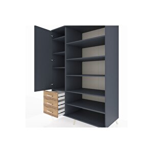 Kronos Dolap 9 Raflı 3 Çekmeceli 3 Kapaklı 132x59x195 Antrasit-antrasit/çam