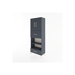 Arges Dolap 4 Raflı 2 Çekmeceli 2 Kapaklı 60x30x163 Antrasit-antrasit