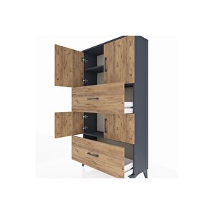 Arges Dolap 3 Raflı 2 Çekmeceli 4 Kapaklı 88x30x163 Antrasit-çam