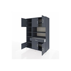 Kronos Dolap 10 Raflı Tek Çekmeceli 6 Kapaklı 132x59x195 Antrasit-antrasit/antrasit