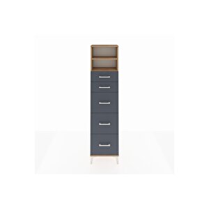 Arges Dolap 2 Raflı 5 Çekmeceli 44x30x182 Çam-antrasit