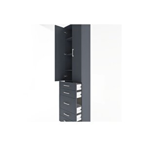 Arges Dolap 4 Raflı 5 Çekmeceli 2 Kapaklı 60x30x243 Antrasit-antrasit