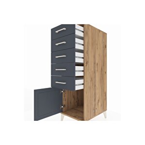 Kronos Dolap 5 Çekmeceli Tek Kapaklı 44x59x134 Çam-antrasit