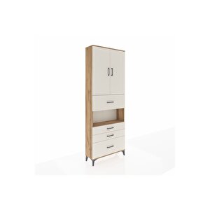 Arges Dolap 4 Raflı 4 Çekmeceli 2 Kapaklı 88x30x243 Çam-aytaşı