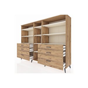 Hyperion Dolap 10 Raflı 6 Çekmeceli  220x44x163 Çam-aytaşı/çam