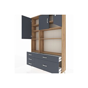 Arges Gardrop 8 Raflı 5 Çekmeceli 3 Kapaklı 132x30x195 Çam-antrasit