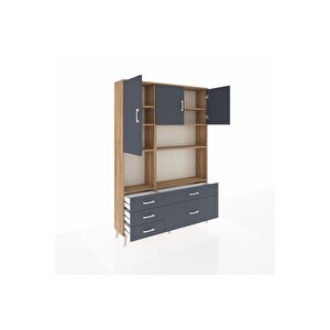 Arges Gardrop 8 Raflı 5 Çekmeceli 3 Kapaklı 132x30x195 Çam-antrasit