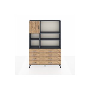 Arges Gardrop 7 Raflı 8 Çekmeceli Tek Kapaklı  132x30x195 Antrasit-çam