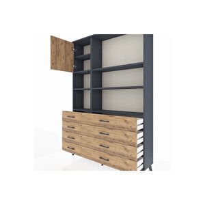 Arges Gardrop 7 Raflı 8 Çekmeceli Tek Kapaklı  132x30x195 Antrasit-çam