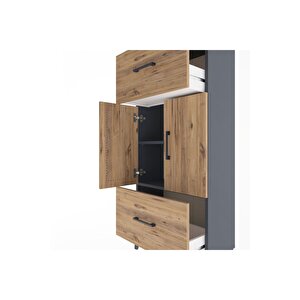 Arges Dolap 2 Raflı 2 Çekmeceli 2 Kapaklı 60x30x134 Antrasit-çam