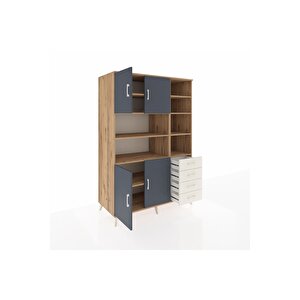 Kronos Dolap 9 Raflı 4 Çekmeceli 4 Kapaklı 132x59x195 Çam-antrasit/aytaşı