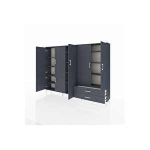 Arges Dolap 12 Raflı 2 Çekmeceli 7 Kapaklı 220x30x163 Antrasit-antrasit