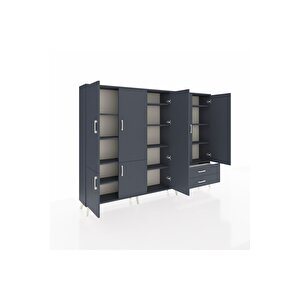 Arges Dolap 12 Raflı 2 Çekmeceli 7 Kapaklı 220x30x163 Antrasit-antrasit