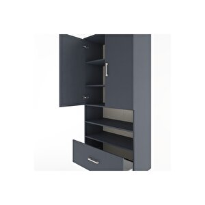 Hyperion Dolap 5 Raflı Tek Çekmeceli 2 Kapaklı 88x44x195 Antrasit-antrasit