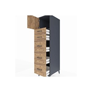 Kronos Dolap Tek Raflı 5 Çekmeceli Tek Kapaklı 44x59x182 Antrasit-çam