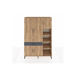 Hyperion Dolap 10 Raflı Tek Çekmeceli 5 Kapaklı 132x44x195 Çam-çam/antrasit