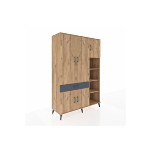 Hyperion Dolap 10 Raflı Tek Çekmeceli 5 Kapaklı 132x44x195 Çam-çam/antrasit
