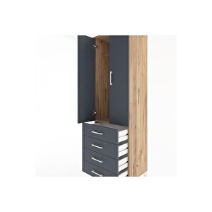Hyperion Dolap Tek Raflı 4 Çekmeceli Tek Askılı 60x44x195 Çam-antrasit