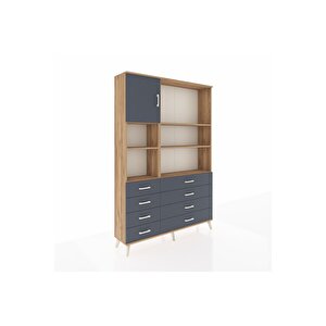 Arges Gardrop 7 Raflı 8 Çekmeceli Tek Kapaklı  132x30x195 Çam-antrasit