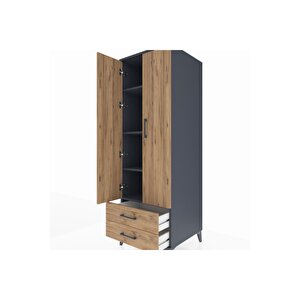 Kronos Dolap 4 Raflı 2 Çekmeceli 2 Kapaklı 60x59x182 Antrasit-çam