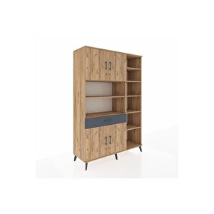 Hyperion Dolap 10 Raflı Tek Çekmeceli 4 Kapaklı 132x44x195 Çam-çam/antrasit