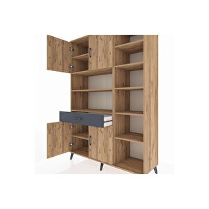 Hyperion Dolap 10 Raflı Tek Çekmeceli 4 Kapaklı 132x44x195 Çam-çam/antrasit