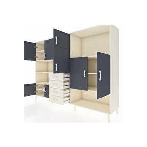 Hyperion Dolap 10 Raflı 4 Çekmeceli 8 Kapaklı 220x44x163 Aytaşı-antrasit/aytaşı