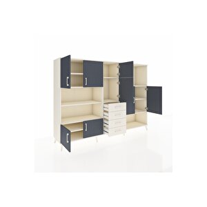 Hyperion Dolap 10 Raflı 4 Çekmeceli 8 Kapaklı 220x44x163 Aytaşı-antrasit/aytaşı