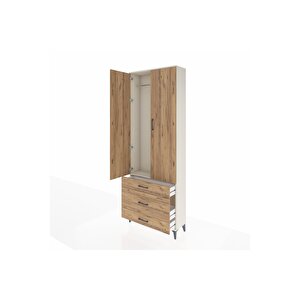 Arges Dolap Tek Raflı 3 Çekmeceli Tek Askılı 88x30x243 Aytaşı-çam