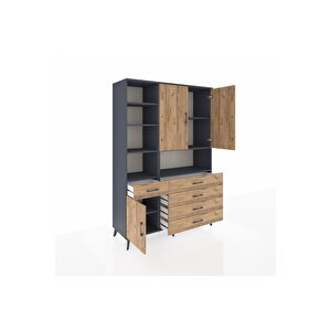 Hyperion Gardrop 8 Raflı 5 Çekmeceli 3 Kapaklı 132x44x195 Antrasit-çam