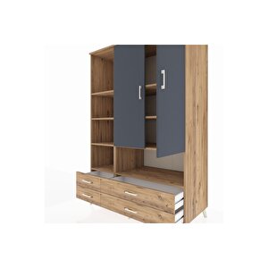 Kronos Dolap 8 Raflı 4 Çekmeceli 2 Kapaklı 132x59x195 Çam-antrasit/çam