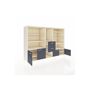 Kronos Dolap 10 Raflı 2 Çekmeceli 4 Kapaklı 220x59x163 Aytaşı-antrasit