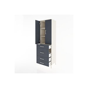 Hyperion Dolap 3 Raflı 4 Çekmeceli 2 Kapaklı 60x44x195 Aytaşı-antrasit