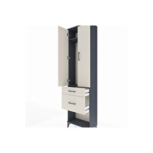 Arges Dolap 2 Raflı 2 Çekmeceli Tek Askılı 60x30x221 Antrasit-aytaşı