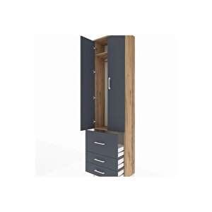 Arges Dolap 2 Raflı 3 Çekmeceli Tek Askılı 60x30x221 Çam-antrasit