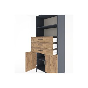 Hyperion Dolap 3 Raflı 3 Çekmeceli 2 Kapaklı 88x44x195 Antrasit-çam