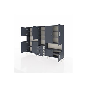 Arges Dolap 13 Raflı 3 Çekmeceli 9 Kapaklı 220x30x163 Antrasit-antrasit