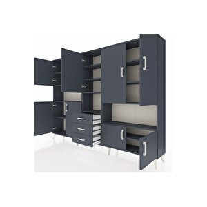 Arges Dolap 13 Raflı 3 Çekmeceli 9 Kapaklı 220x30x163 Antrasit-antrasit