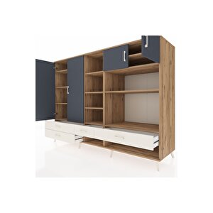 Kronos Dolap 12 Raflı 4 Çekmeceli 4 Kapaklı 220x59x163 Çam-antrasit/aytaşı